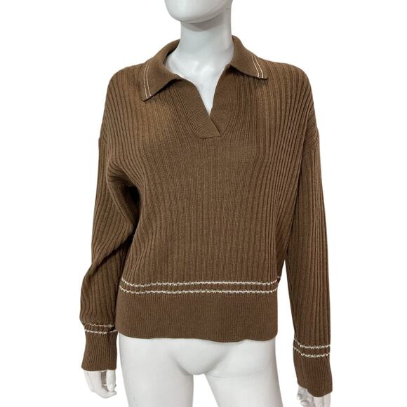 Rag & Bone Ribbed Camel Monti Polo Sweater Size S - Picture 2 of 5